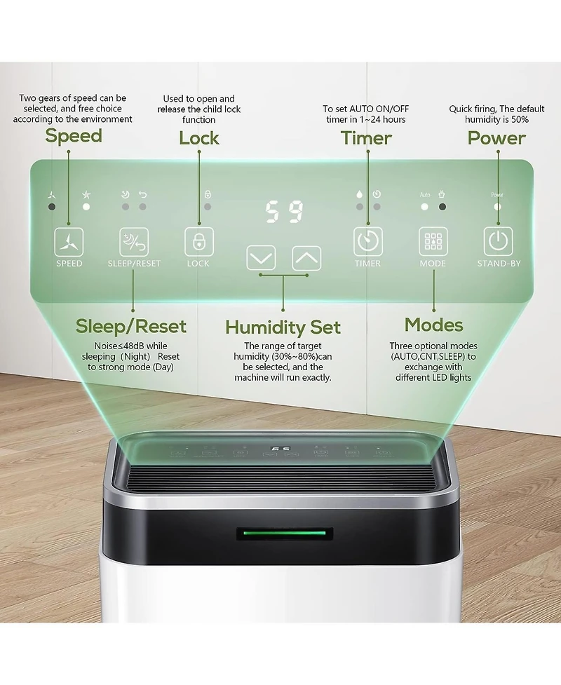 Kismile 45Pints/Day Dehumidifier for Home, Basement & Garage, Low Noise, 6500ML Water Tank, Auto Drain Hose, Intelligent Humidity Control