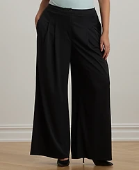 Lauren Ralph Plus Pleated Stretch Jersey Wide-Leg Pants