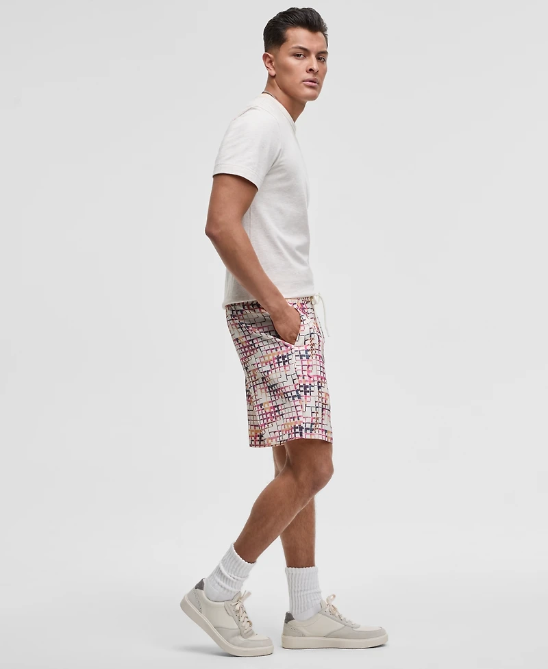 Mode of One Men's Squared Up Relaxed-Fit Geo-Print 6-1/2" Shiny Twill Shorts, Exclusively at Macy's