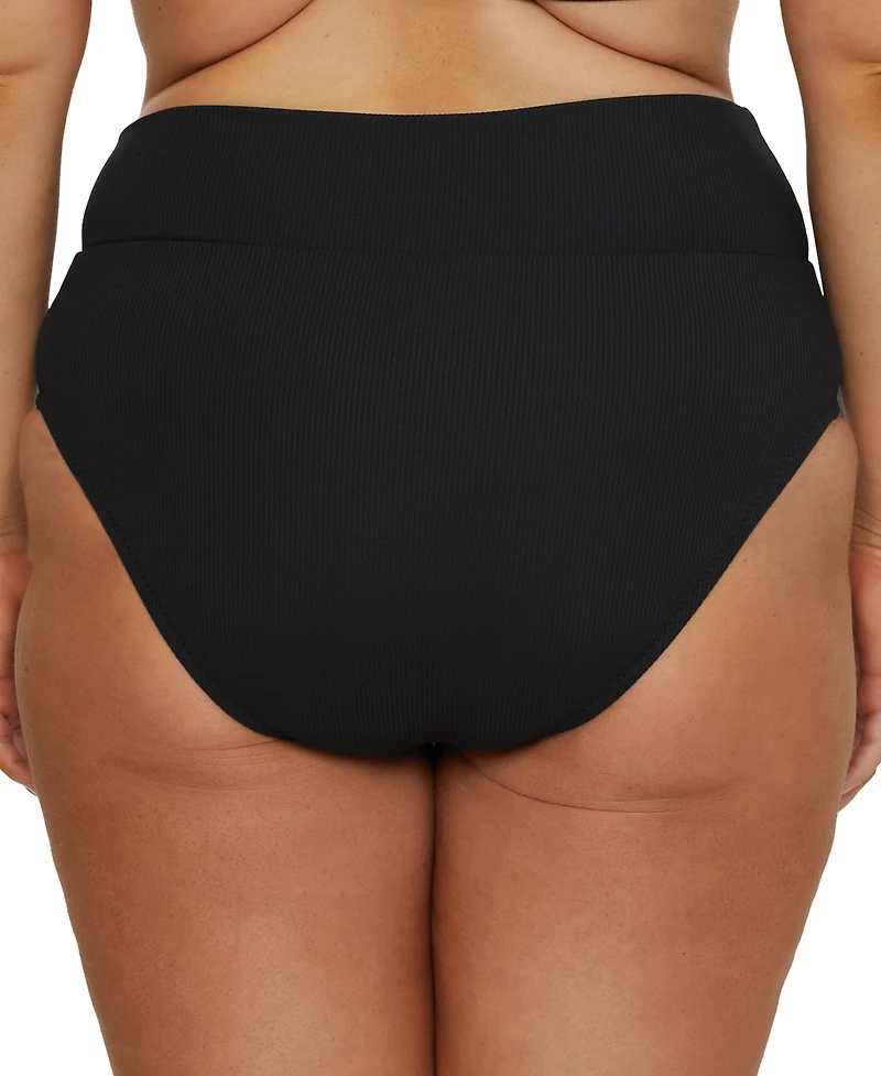 Becca Etc Plus Modern Edge Rib Shirred High-Waist Bikini Bottoms