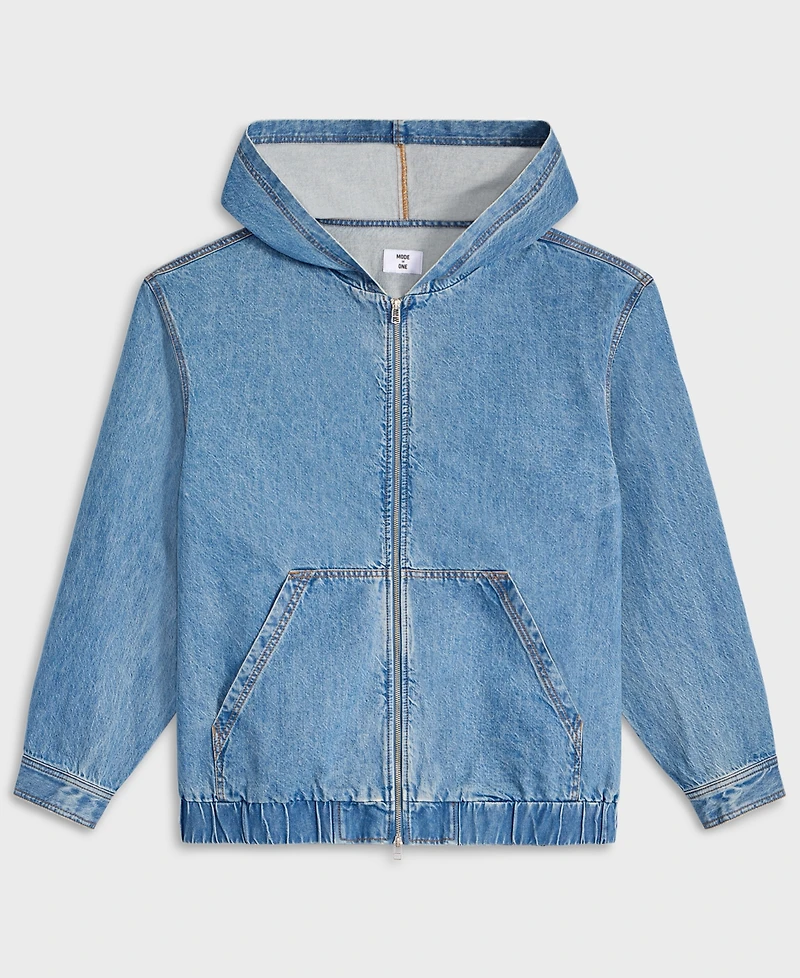 Mode of One Men's Relaxed-Fit Full-Zip Denim Hoodie, Exclusively at Macy's