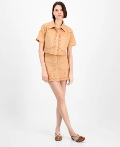 Avec Les Filles Womens Boxy Eyelet Shirt Eyelet Midi Skirt