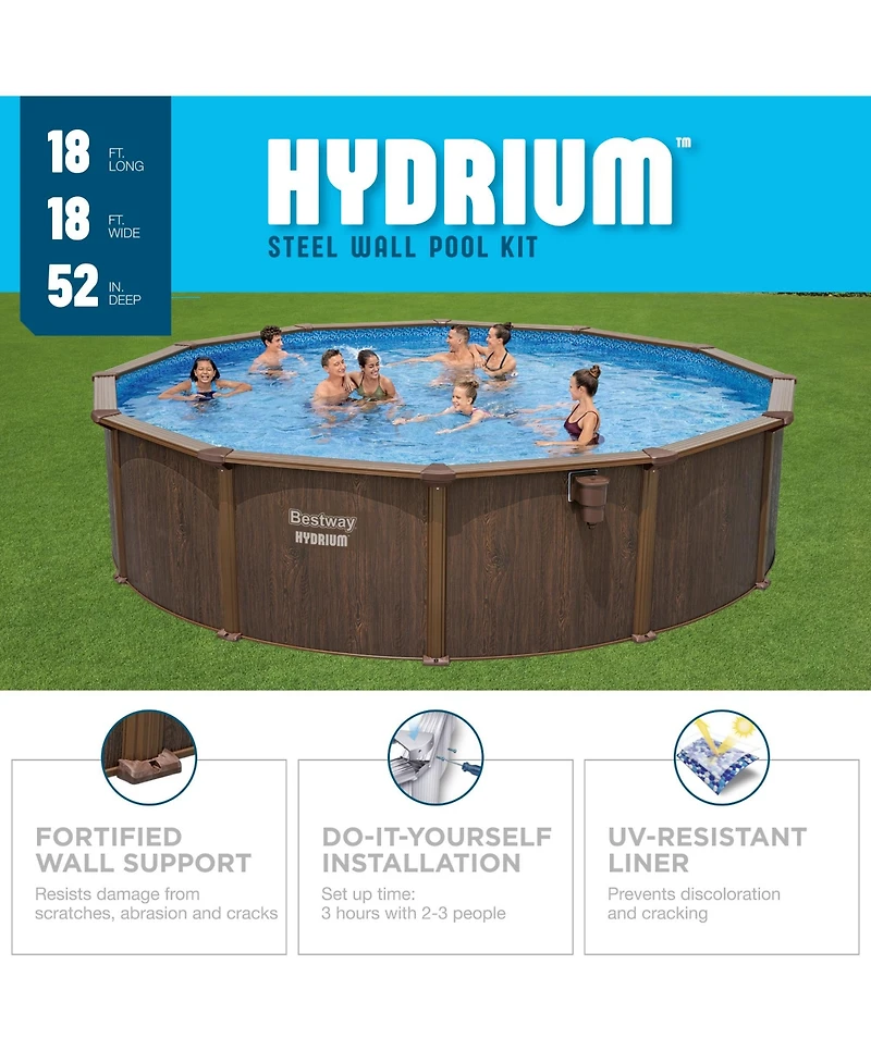 Bestway Hydrium 18' x 52" Round Steel Wall Above Ground Swimming Pool Set, Brown