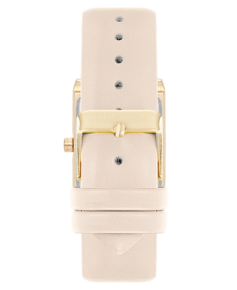 Nine West Women's Quartz Rectangular Gold-Tone and Pink Polyurethane Leather Band Watch, 26mm