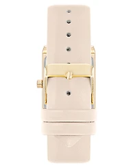 Nine West Women's Quartz Rectangular Gold-Tone and Pink Polyurethane Leather Band Watch, 26mm