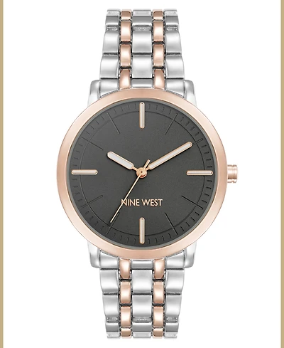 Nine West Women's Quartz Gray and Two-Tone Metal Alloy Bracelet Watch, 36mm