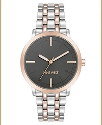 Nine West Women's Quartz Gray and Two-Tone Metal Alloy Bracelet Watch, 36mm