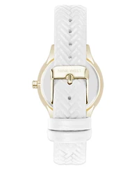 Nine West Women's Quartz Boyfriend Gold-Tone and White Polyurethane Leather Band Watch, 35mm