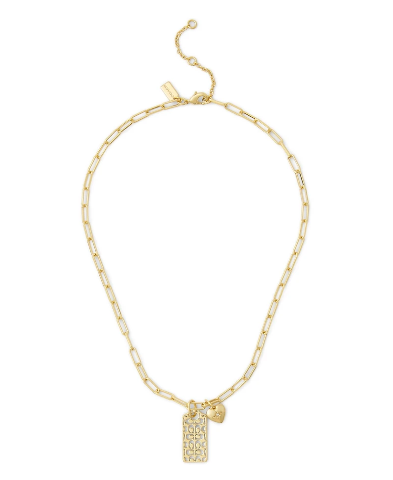 Coach Faux Stone Signature Quilted Hangtag Pendant Necklace