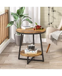 Tribesigns End Table, 2 Tier Round Side Table with Storage Shelf, Industrial Nightstand Bedside Table Coffee Accent Table for Living Room Bedroom Smal