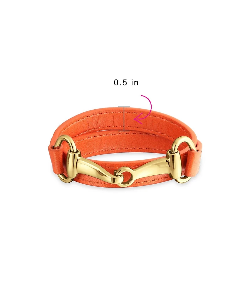 Bling Jewelry Fashion Leather Equestrian Snaffle Horse Bit Double Layer Wrap Bracelet Silver Tone Stainless Steel