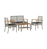 4 Piece Patio Lounge Set with Cushions Gray Poly Rattan