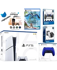 Sony Playstation 5 Slim Disc Bundle with Horizon Forbidden West, Extra Controller, Fps Grip Kit, Dual Charge Dock and MightySkins Decal Voucher