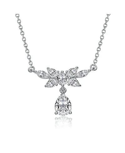Sterling Silver White Gold Plated with Clear Cubic Zirconia Teardrop Necklace