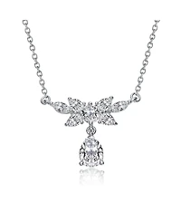 Sterling Silver White Gold Plated with Clear Cubic Zirconia Teardrop Necklace