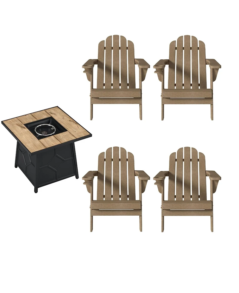 5-Piece Hdpe Adirondack Chairs Conversation Sets with 28-inch Outdoor Square Fire Pit Table
