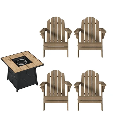 5-Piece Hdpe Adirondack Chairs Conversation Sets with 28-inch Outdoor Square Fire Pit Table
