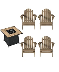5-Piece Hdpe Adirondack Chairs Conversation Sets with 28-inch Outdoor Square Fire Pit Table