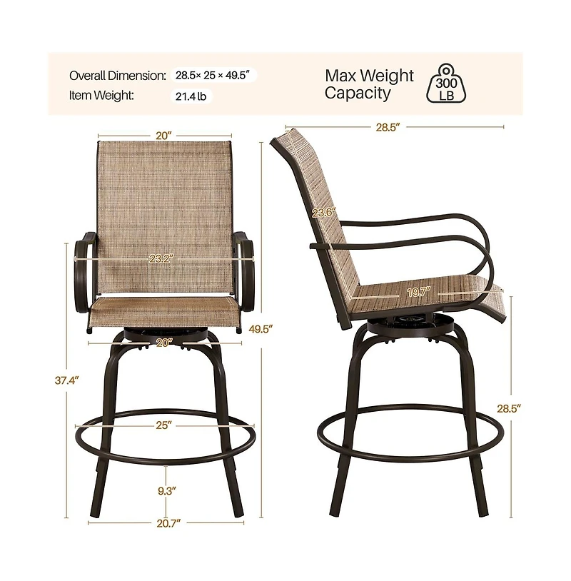 Yaheetech 2pcs Quick-dry Patio Swivel Texteline Bistro Chairs, Brown