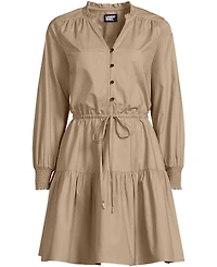 Lands' End Women's Long Sleeve Cotton Poplin Mini Popover Dress
