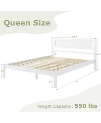 Queen Size Wood Bed Frame with Headboard and Wooden Slats Support-Queen