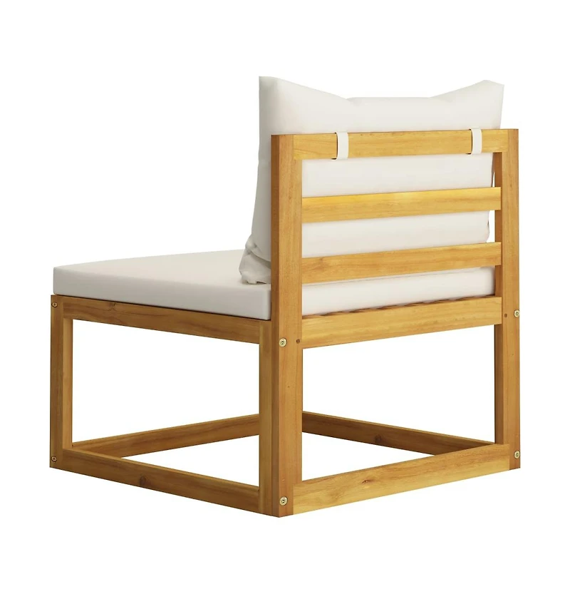 Sectional Middle Sofa & Cream White Cushion Solid Acacia Wood