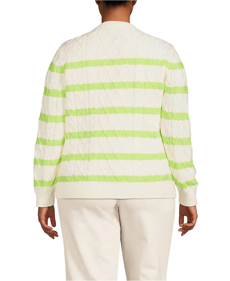 Lands' End Women's Plus Aran Cable Crew Neck Sweater