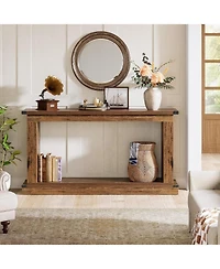 Tribesigns 63-Inch Console Table, Farmhouse Wood Sofa Table Behind Couch, 2-Tier Narrow Entryway Table with Storage, Rustic Brown