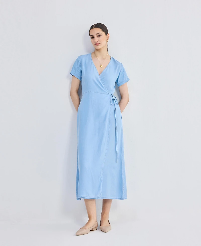 Reistor Women's Maxi Wrap Dress Light Blue