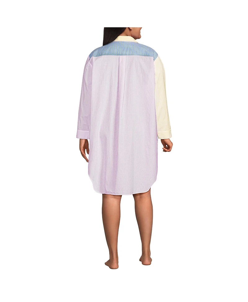 Lands' End Women's Cotton Poplin Long Sleeve Sleepshirt Nightgown