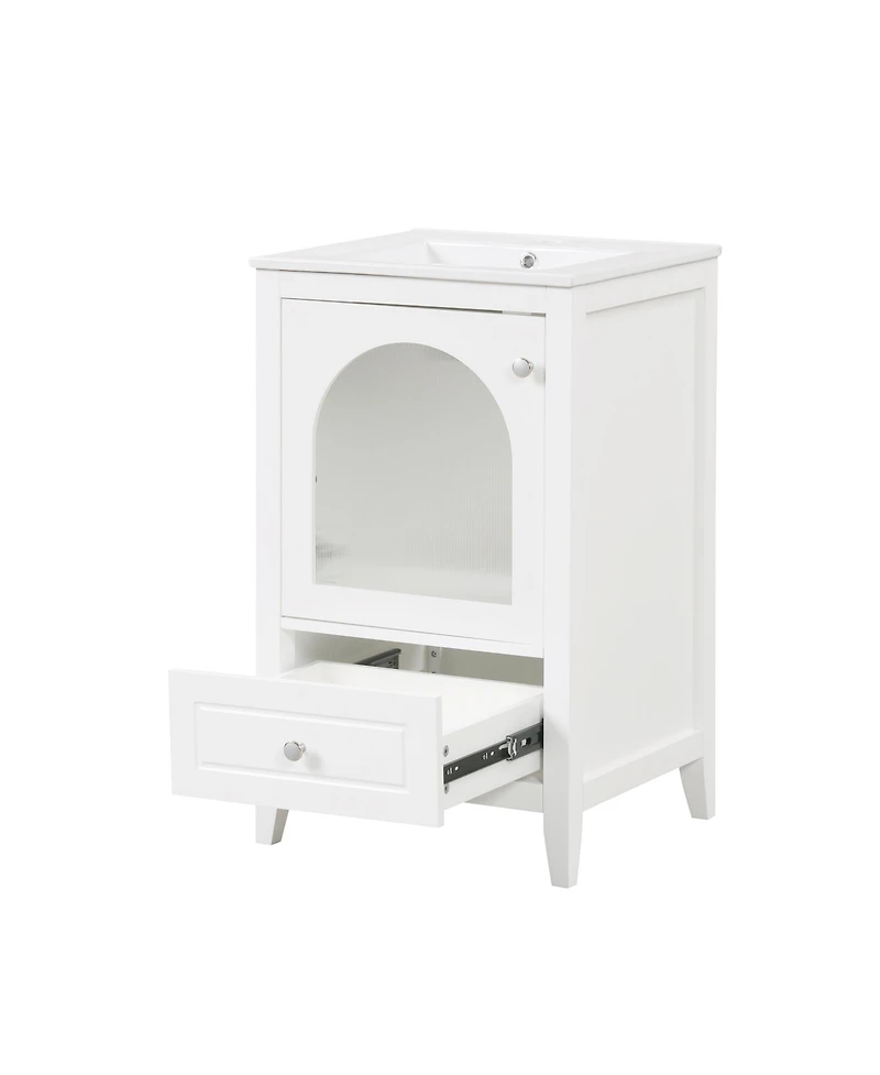 Streamdale 20" Bathroom Vanity with Sink, Bathroom Cabinet with Soft Closing Glass Door, A Drawer, White