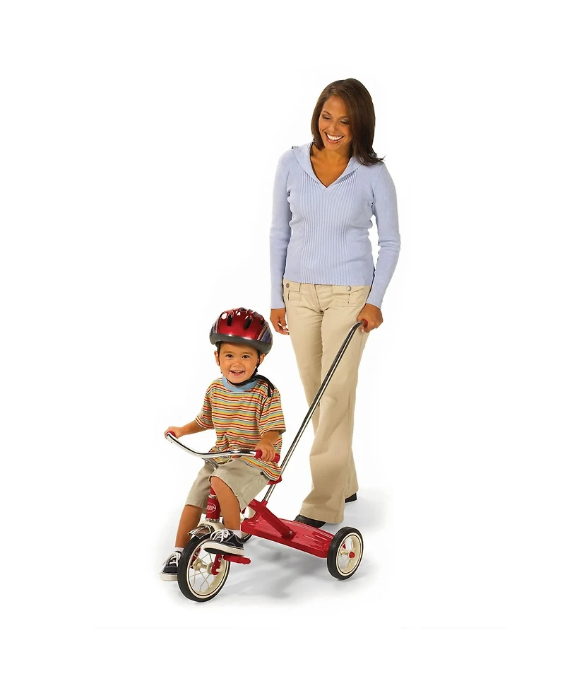 Radio Flyer 34TX Kids Beginner Classic Steel Framed 10 Inch Front Wheel Adjustable Seat Tricycle with 3 Position Push Handle, Red