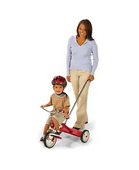 Radio Flyer 34TX Kids Beginner Classic Steel Framed 10 Inch Front Wheel Adjustable Seat Tricycle with 3 Position Push Handle, Red