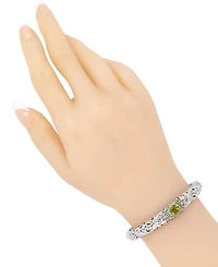 Devata Garnet & Bali Filigree Cuff Bracelet in Sterling Silver and 18K Gold Accents, Small