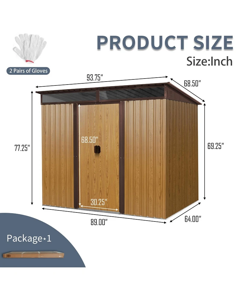 Streamdale 8ft x 6ft Outdoor Metal Storage with Lockable Sliding Doors and Transparent plate for Garden, Lawn (Coffee)