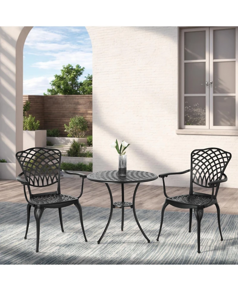 Streamdale 3-Piece Cast Aluminum Bistro Set with Umbrella Hole and Outdoor Durability