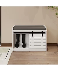 Streamdale 2-Tier Shoe Storage Bench with Barn Door, Adjustable Shelves