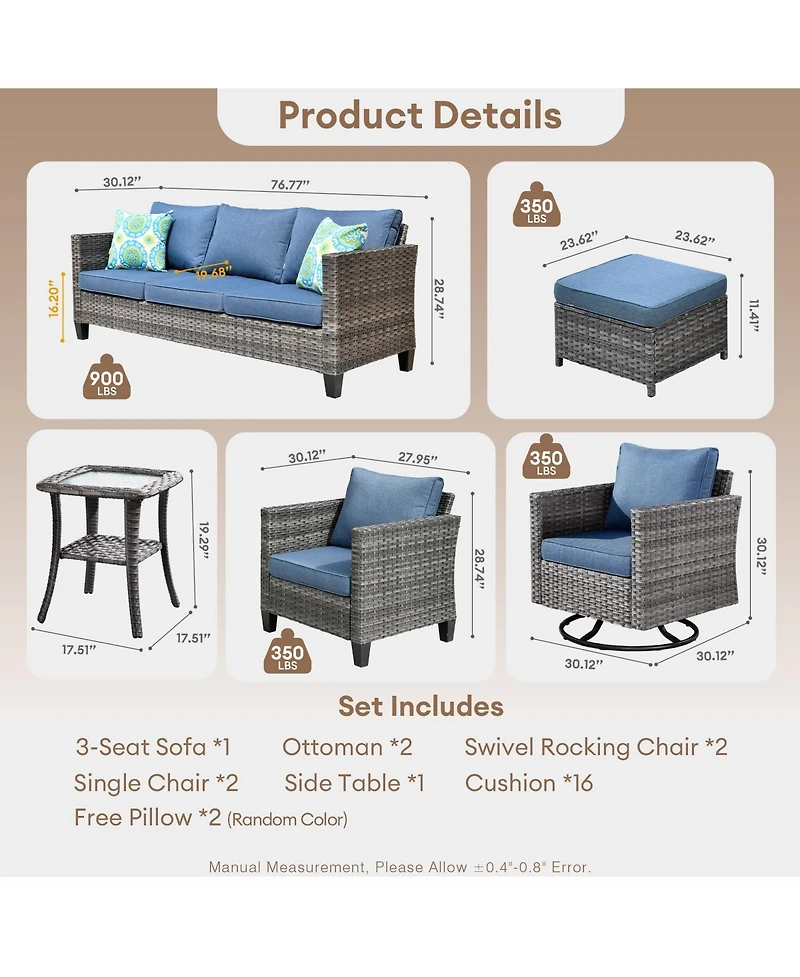 Xizzi 8 Piece Outdoor Patio Furniture Set,High Back Wicker Sofa Couch with 360° Swivel Rocking Chairs,Rattan Chairs and Ottoman Conversation Set