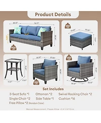 Xizzi 8 Piece Outdoor Patio Furniture Set,High Back Wicker Sofa Couch with 360° Swivel Rocking Chairs,Rattan Chairs and Ottoman Conversation Set