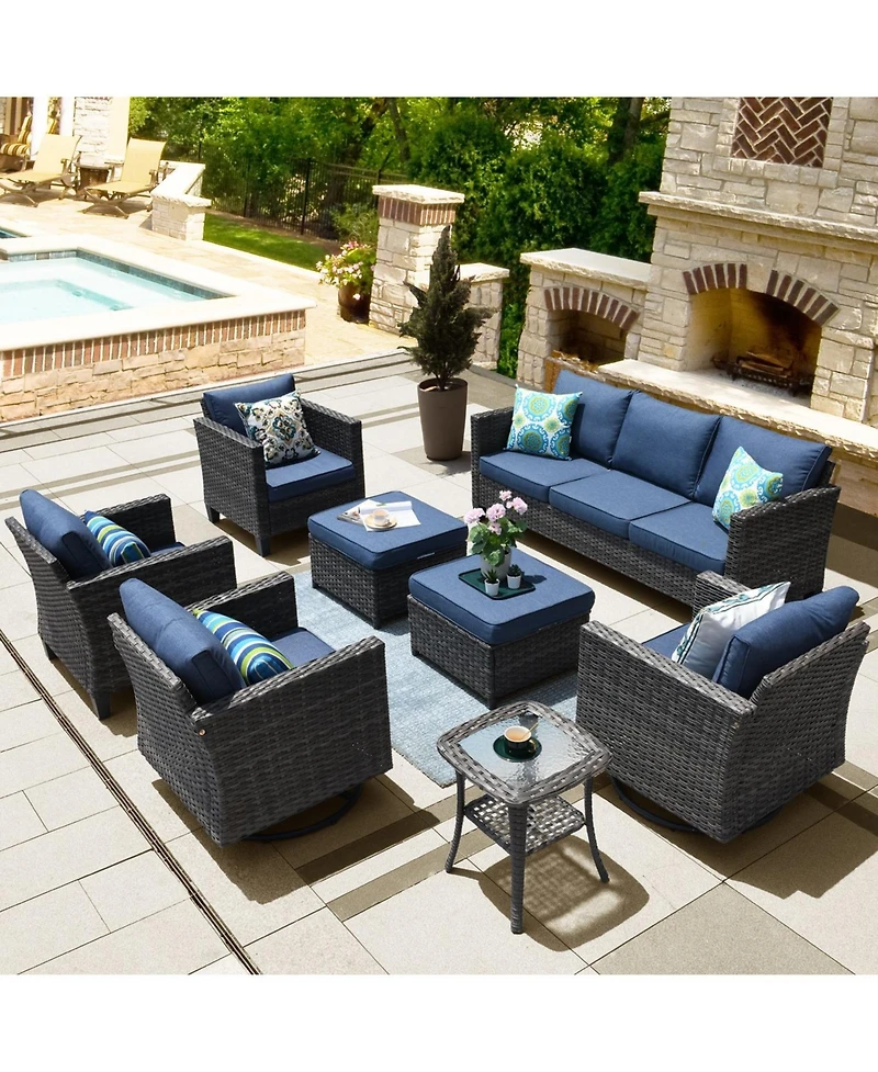 Xizzi 8 Piece Outdoor Patio Furniture Set,High Back Wicker Sofa Couch with 360° Swivel Rocking Chairs,Rattan Chairs and Ottoman Conversation Set