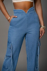 Jluxlabel Women's Medium Wash Jacinda Denim Utility Pants