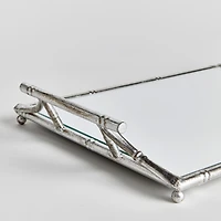 15.36" x 22.45" Daphne Mirrored Premium Silver Decorative Table Tabletop Tray w/ Raised Handles