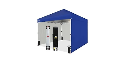 Crown Shades Commercial Instant Canopy Tent, 10x10 Foot Portable Pop Up Outdoor Shelter w/Wheels & 4 Sidewalls, Push Lock & Carry Bag, Navy Blue