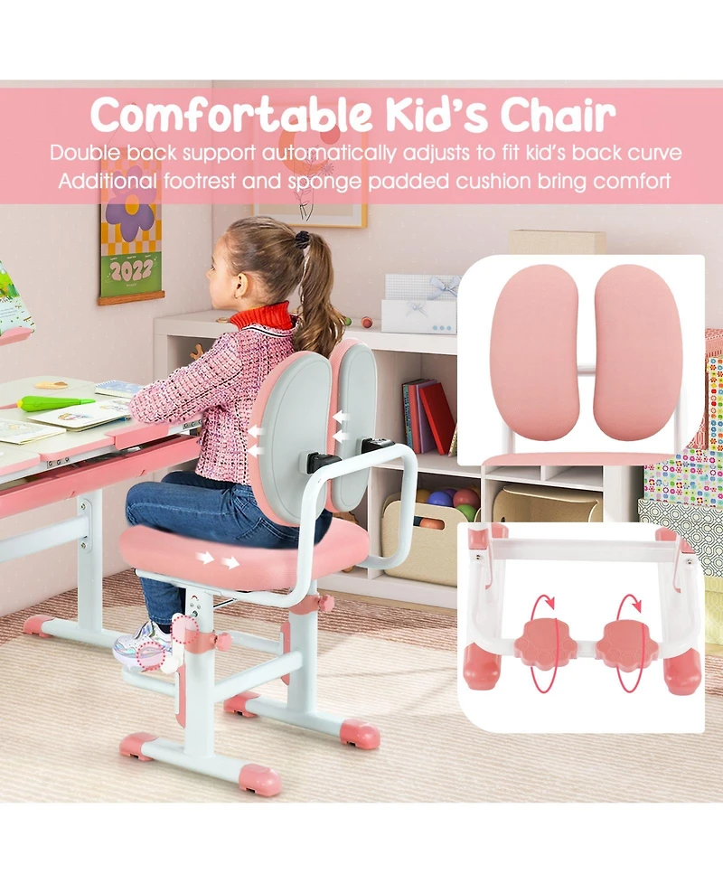 Height-Adjustable Kid's Study Desk and Chair Set