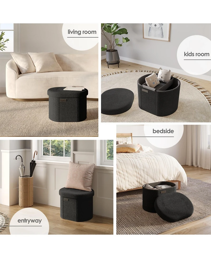 Ovel Boucle Ottoman Storage Bench – Modern Foot Stool
