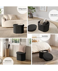Ovel Boucle Ottoman Storage Bench – Modern Foot Stool