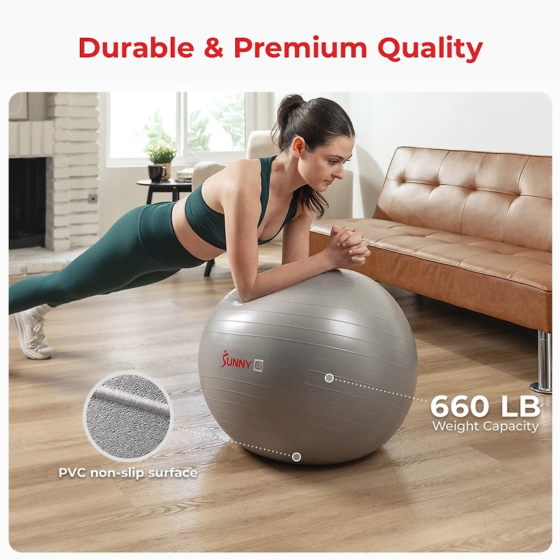 Sunny Health & Fitness Premium Yoga Ball Large 75CM with Pump