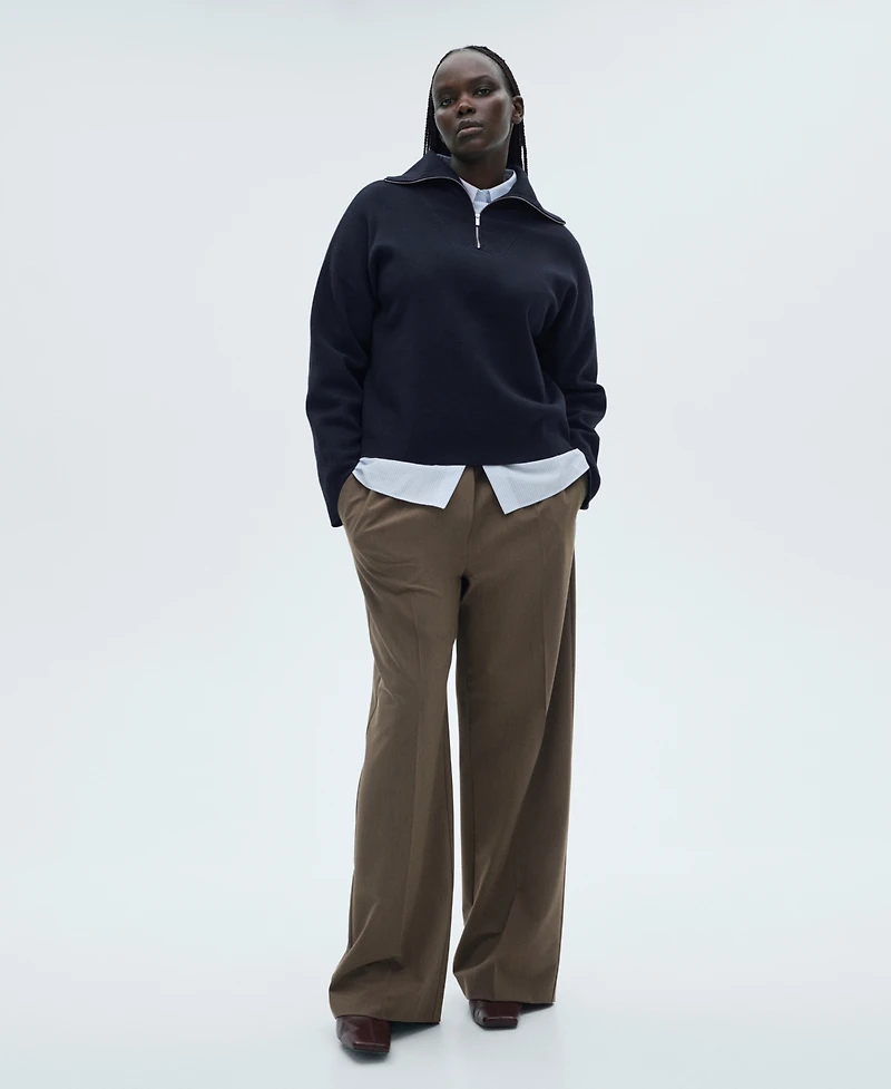 Mango Women's Oversized Zip-Neck Sweater