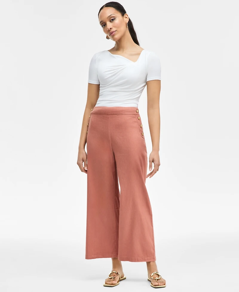 I.n.c. International Concepts Women's Button-Trim Wide-Leg Pants, Created for Macy's