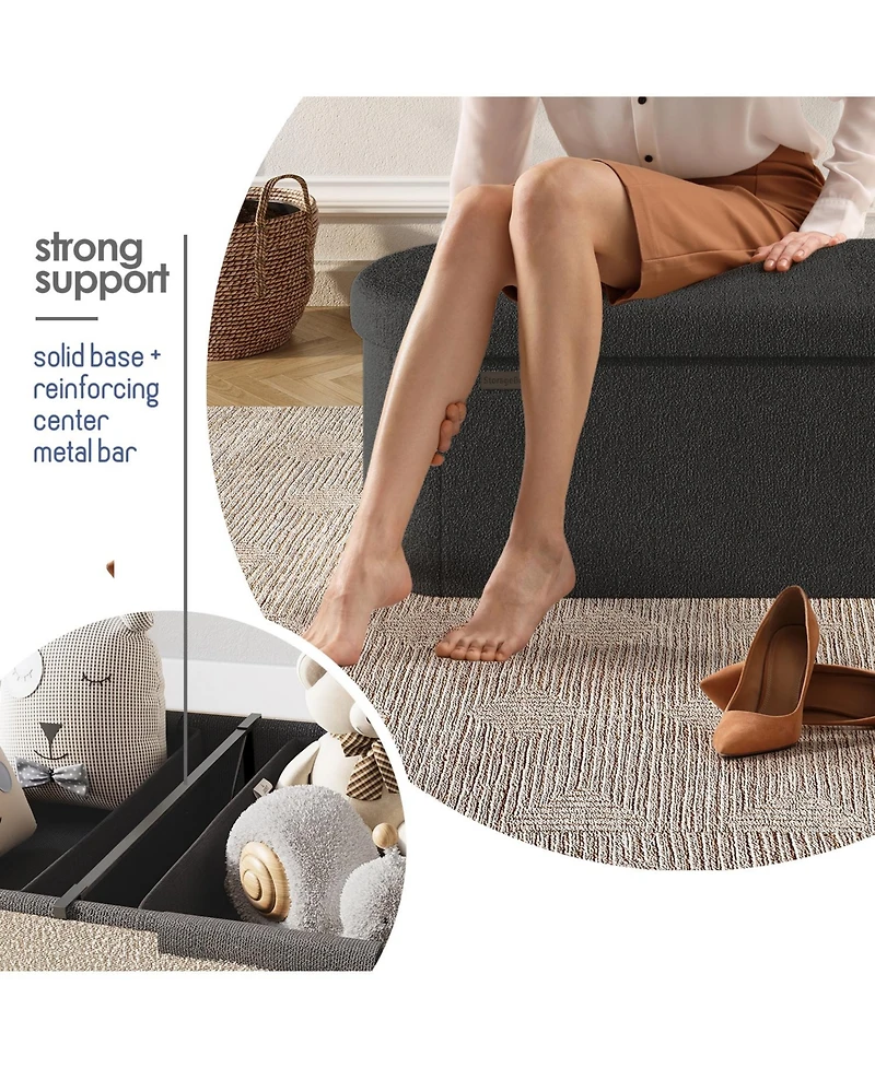 Ovel Boucle Ottoman Storage Bench – Modern Foot Stool, Makeup Vanity Perfect for Living Room & Bedroom Decor